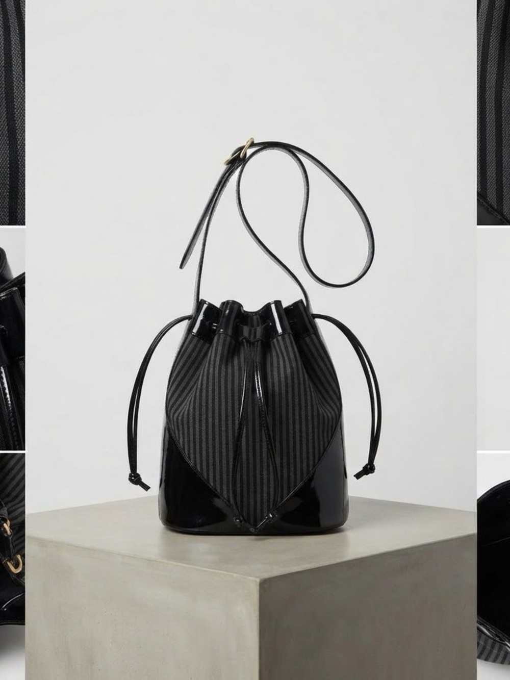 Vintage Susan Gail Reversible Drawstring Bucket Bag Suede Leather Reptile Leathe